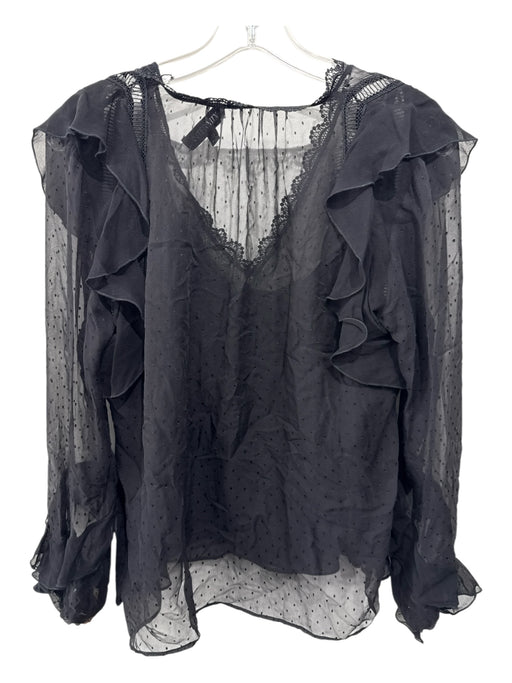 Intermix Size M Black Silk Blend Sheer Overlay V Neck Scallop Detail Top Black / M