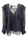 Intermix Size M Black Silk Blend Sheer Overlay V Neck Scallop Detail Top Black / M