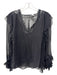 Intermix Size M Black Silk Blend Sheer Overlay V Neck Scallop Detail Top Black / M