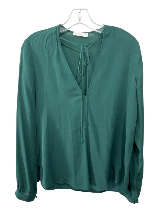 A.L.C. Size 4 Green Silk Long Sleeve V Neck Neck Tie Top Green / 4