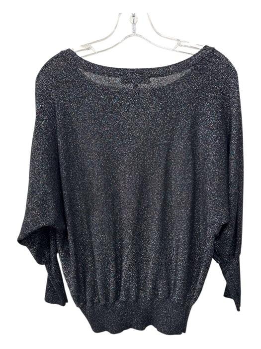 Milly Size Small Black & Multi Viscose Metallic Thread Long Sleeve Keyhole Top Black & Multi / Small