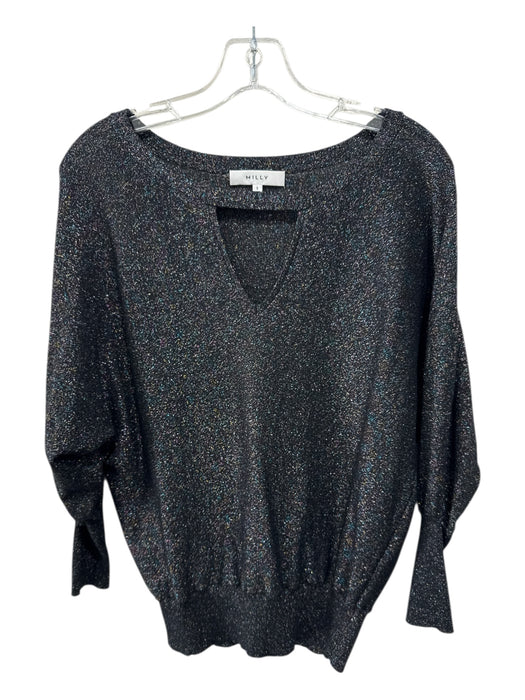 Milly Size Small Black & Multi Viscose Metallic Thread Long Sleeve Keyhole Top Black & Multi / Small