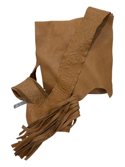 Molly G Tan Leather Gold hardware flap over Fabric Block Crossbody Bag Tan / Medium