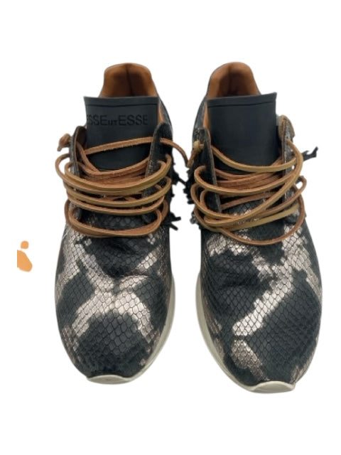 Esseutesse Shoe Size 38 Black, Gold & Tan Leather round toe Camo Fringe Sneakers Black, Gold & Tan / 38