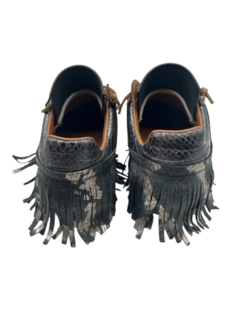 Esseutesse Shoe Size 38 Black, Gold & Tan Leather round toe Camo Fringe Sneakers Black, Gold & Tan / 38