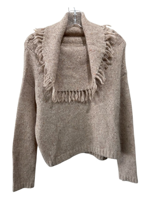 Brochu Walker Size M Oatmeal Beige Wool & Alpaca Speckled Fringe Sweater Oatmeal Beige / M