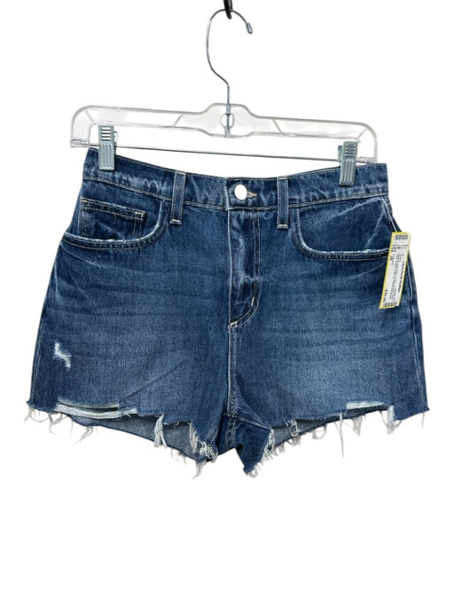 L'agence Size 26 Medium dark wash Cotton Denim Raw Hem Button & Zip Fly Shorts Medium dark wash / 26
