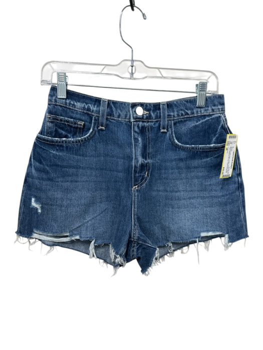 L'agence Size 26 Medium dark wash Cotton Denim Raw Hem Button & Zip Fly Shorts Medium dark wash / 26