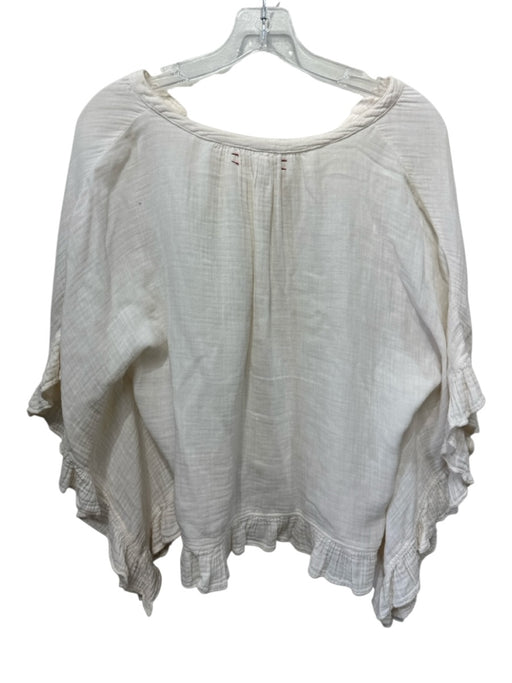 XiRENA Size S Cream White Cotton Gauze V Neck Ruffle Accent Kaftan Sleeve Top Cream White / S