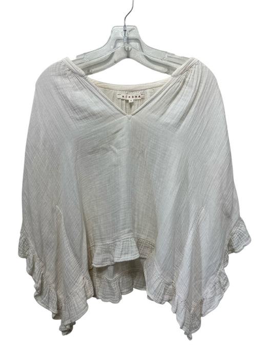 XiRENA Size S Cream White Cotton Gauze V Neck Ruffle Accent Kaftan Sleeve Top Cream White / S