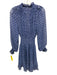 Misa Size S Blue & White Polyester Ikat Long Balloon Sleeve Tassel V Neck Dress Blue & White / S