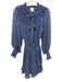 Misa Size S Blue & White Polyester Ikat Long Balloon Sleeve Tassel V Neck Dress Blue & White / S