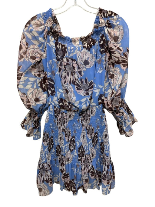 Alexis Size S Blue, Beige & Brown Polyester Floral Off Shoulder Dress Blue, Beige & Brown / S