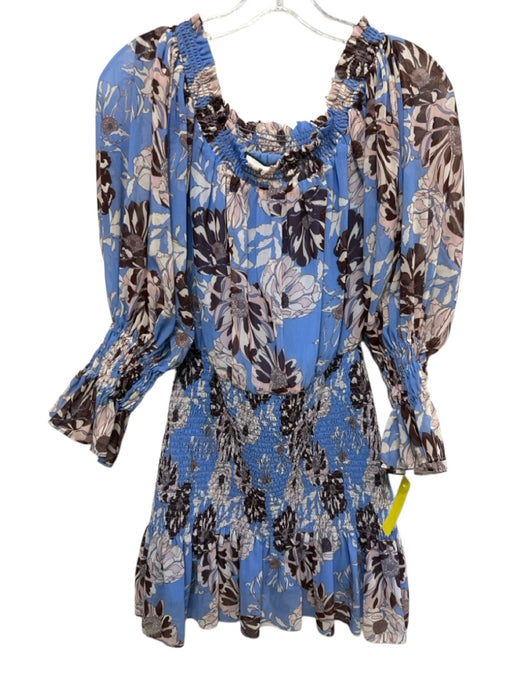 Alexis Size S Blue, Beige & Brown Polyester Floral Off Shoulder Dress Blue, Beige & Brown / S