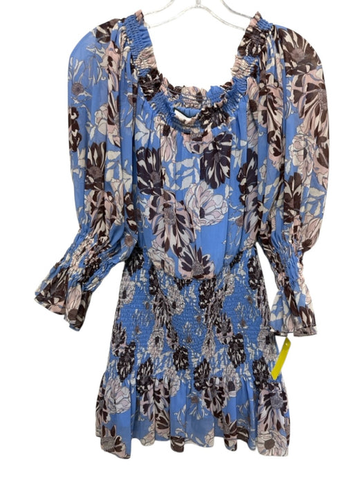 Alexis Size S Blue, Beige & Brown Polyester Floral Off Shoulder Dress Blue, Beige & Brown / S