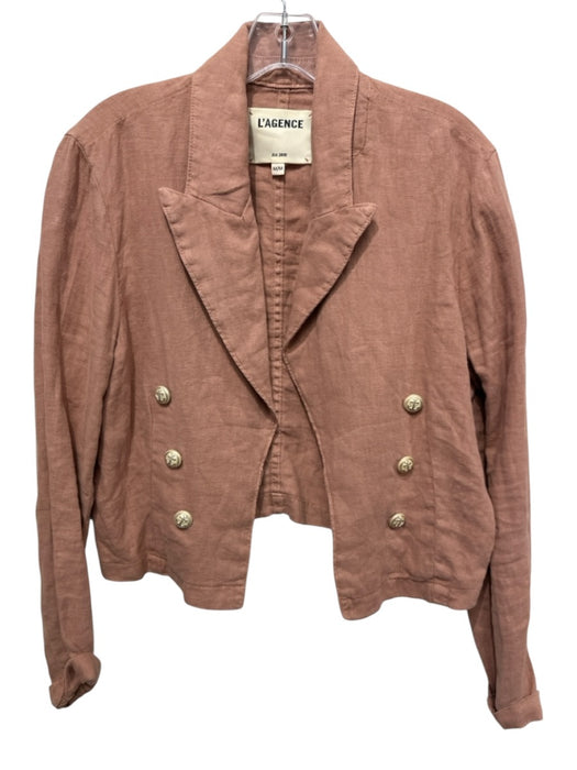 L'agence Size M Blush Pink Linen Long Sleeve Double Breasted Cropped Jacket Blush Pink / M
