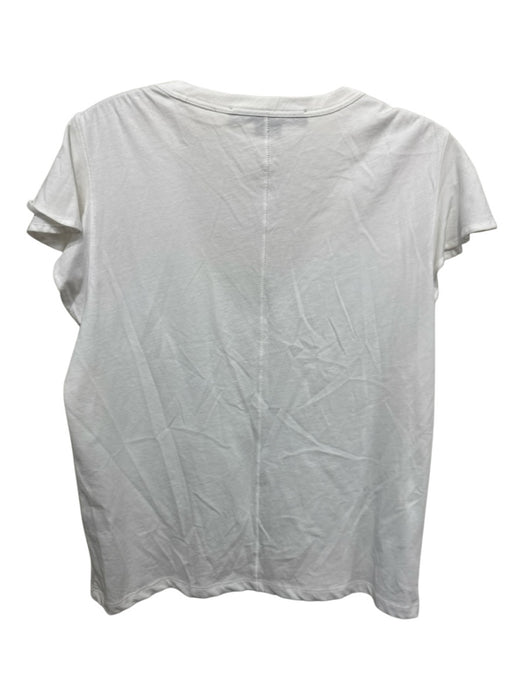 Veronica Beard Jeans Size M White Pima Cotton Ruffle Cap Sleeve Deep V neck Top White / M