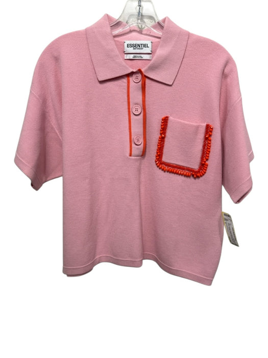 Essentiel Antwerp Size S Pink & Orange Viscose Blend Knit Short Sleeve Polo Top Pink & Orange / S