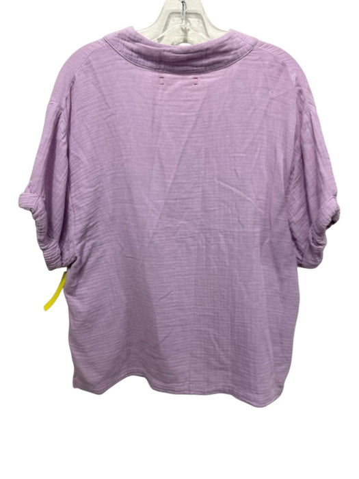 XiRENA Size S Lilac Purple Cotton Gauze V Neck Cuffed short sleeve Top Lilac Purple / S