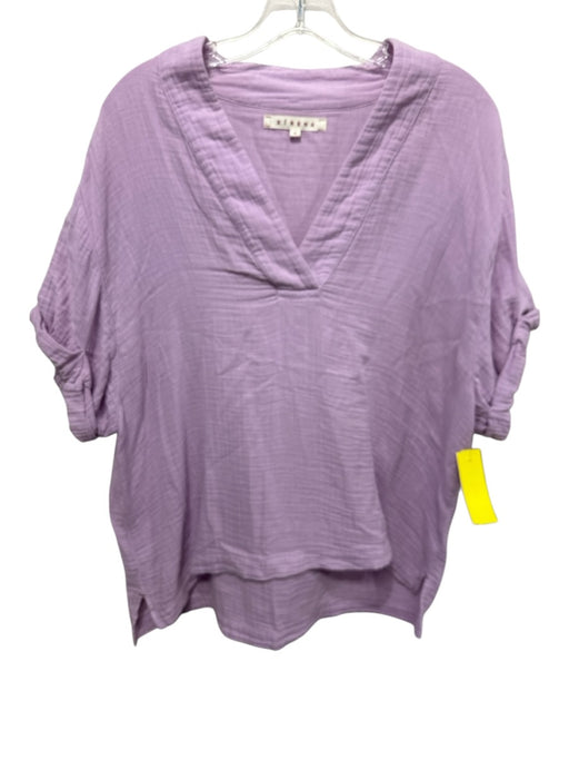 XiRENA Size S Lilac Purple Cotton Gauze V Neck Cuffed short sleeve Top Lilac Purple / S