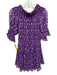 Misa Size S Purple Viscose Abstract Floral Off Shoulder 1/2 Balloon Sleeve Dress Purple / S