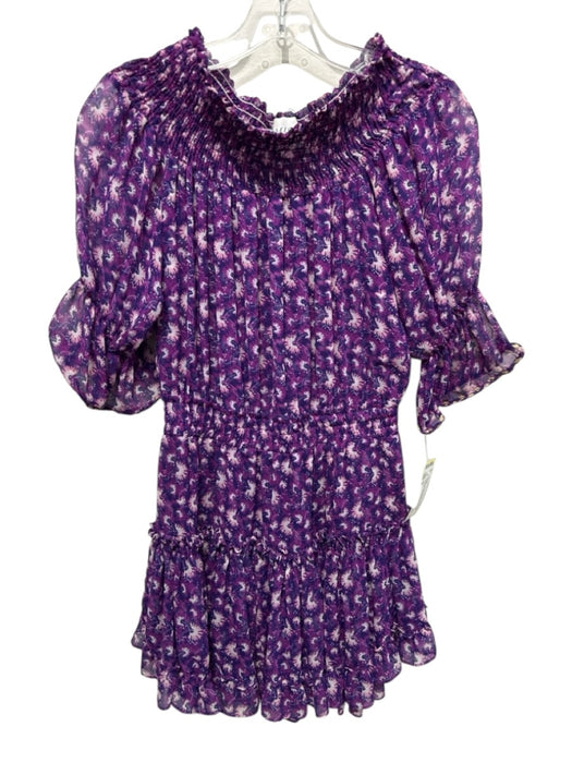 Misa Size S Purple Viscose Abstract Floral Off Shoulder 1/2 Balloon Sleeve Dress Purple / S