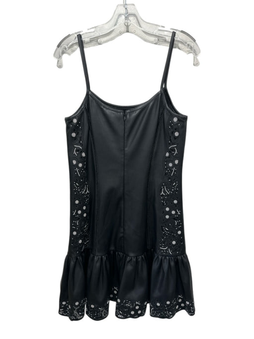 Christy Lynn Size S Black & Cream PU Leather Embroidered Spaghetti Strap Dress Black & Cream / S