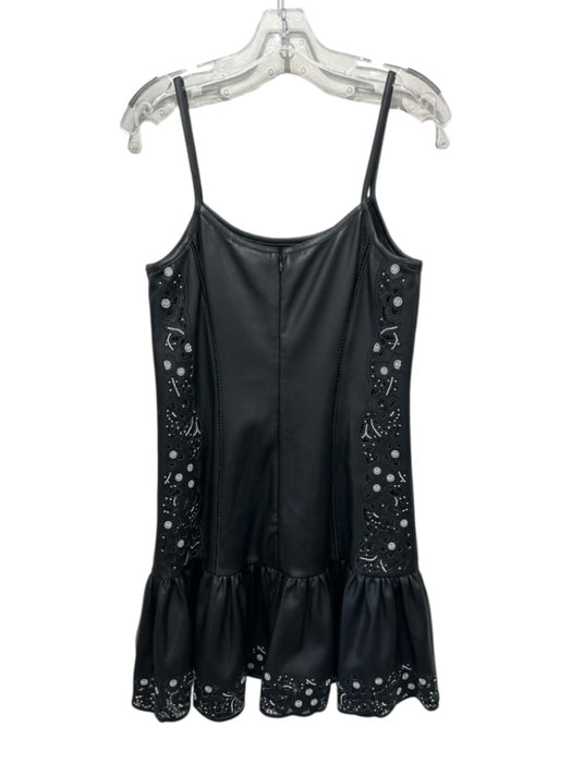 Christy Lynn Size S Black & Cream PU Leather Embroidered Spaghetti Strap Dress Black & Cream / S