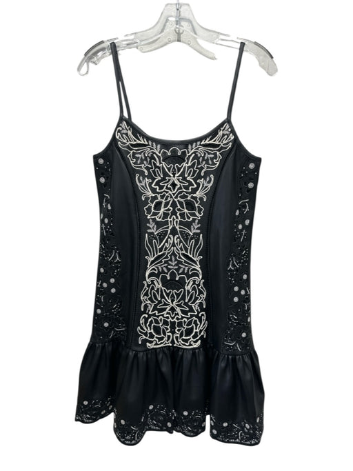 Christy Lynn Size S Black & Cream PU Leather Embroidered Spaghetti Strap Dress Black & Cream / S