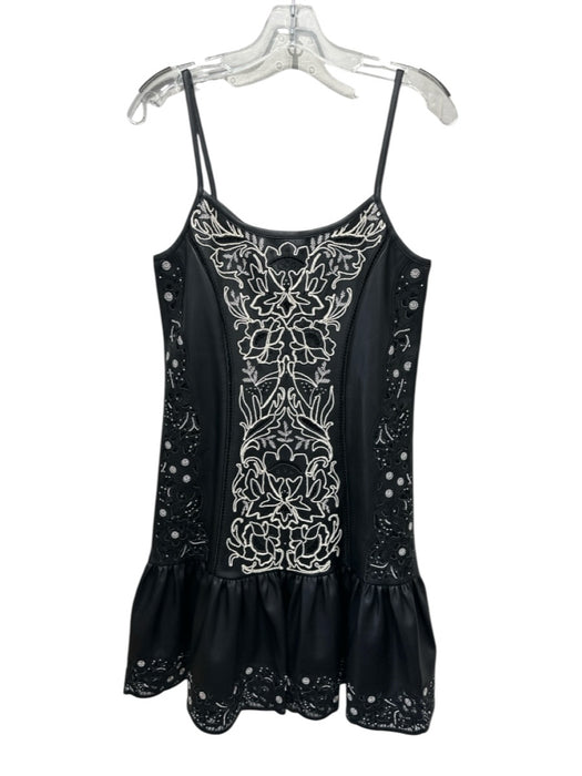 Christy Lynn Size S Black & Cream PU Leather Embroidered Spaghetti Strap Dress Black & Cream / S