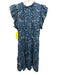 Omika Size S Blue & White Modal Abstract Floral Ruffle Cap Sleeve V Neck Dress Blue & White / S