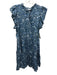 Omika Size S Blue & White Modal Abstract Floral Ruffle Cap Sleeve V Neck Dress Blue & White / S