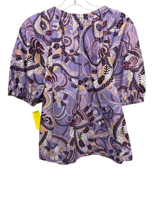 A.L.C. Size 6 Purple, Beige & Maroon Cotton Abstract Botanical Print Top Purple, Beige & Maroon / 6