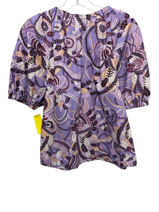 A.L.C. Size 6 Purple, Beige & Maroon Cotton Abstract Botanical Print Top Purple, Beige & Maroon / 6