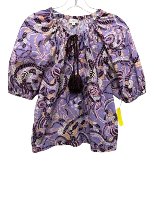 A.L.C. Size 6 Purple, Beige & Maroon Cotton Abstract Botanical Print Top Purple, Beige & Maroon / 6