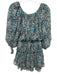 Misa Size S Black & Blue Polyester Leaf Print 3/4 puff sleeve Off Shoulder Dress Black & Blue / S