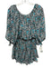 Misa Size S Black & Blue Polyester Leaf Print 3/4 puff sleeve Off Shoulder Dress Black & Blue / S