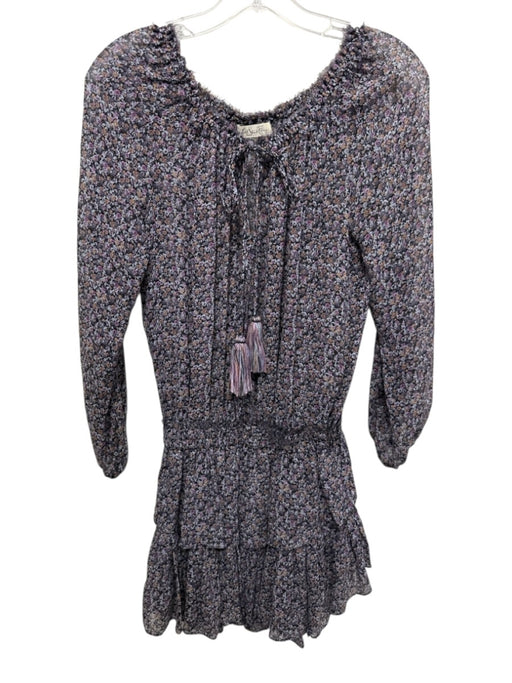 Loveshackfancy Size S Black, Purple & Orange Silk Micro Floral Dress Black, Purple & Orange / S