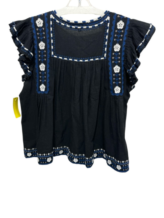 Sea New York Size XS Black, Blue & White Cotton & Linen Embroidered Top Black, Blue & White / XS