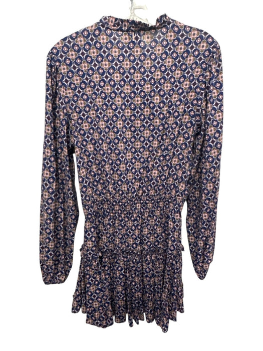 Misa Size S Navy, Pink & Green Rayon Blend Geometric Long Balloon Sleeve Dress Navy, Pink & Green / S