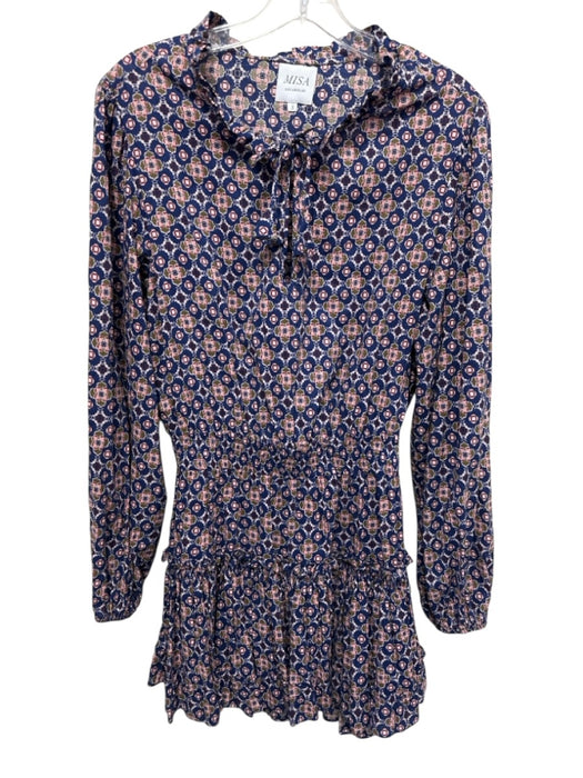 Misa Size S Navy, Pink & Green Rayon Blend Geometric Long Balloon Sleeve Dress Navy, Pink & Green / S