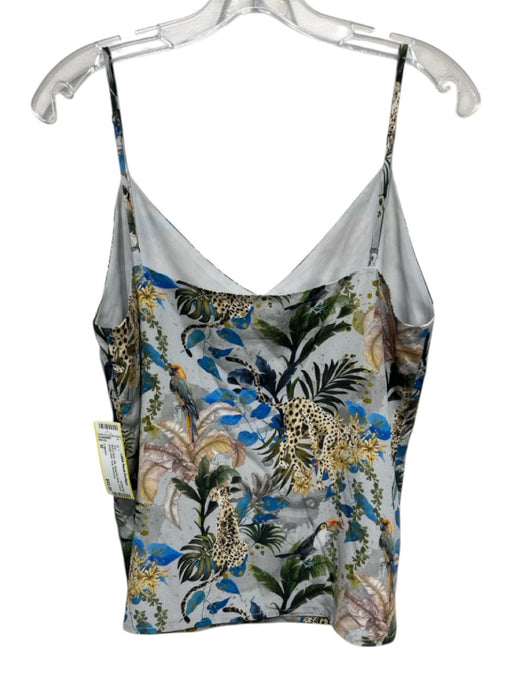 L'agence Size M Blue & Multi Silk Spaghetti Strap V Neck Jungle Print Tank Top Blue & Multi / M