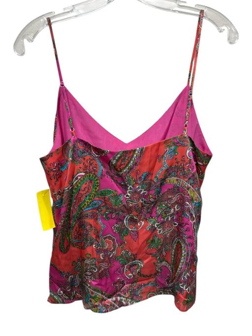 L'agence Size M Pink & Multi Silk Spaghetti Strap V Neck Paisley Tank Top Pink & Multi / M