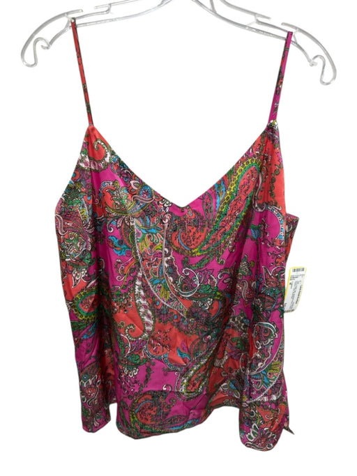 L'agence Size M Pink & Multi Silk Spaghetti Strap V Neck Paisley Tank Top Pink & Multi / M