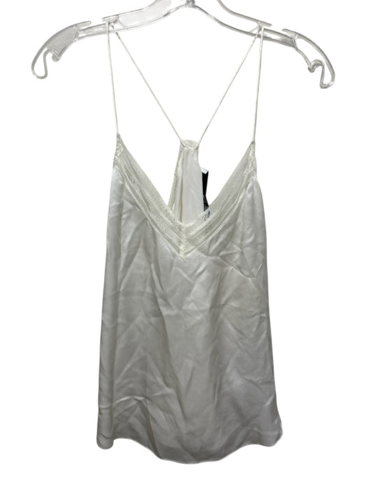 IRO Size 38 Cream White Silk Spaghetti Strap Lace Trim V Neck camisole Top Cream White / 38