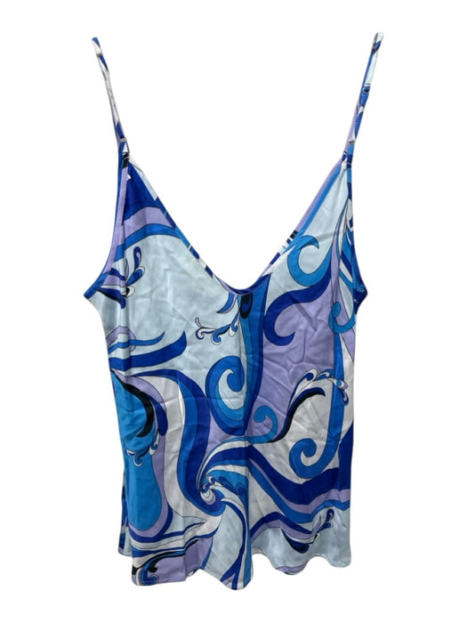 L'agence Size M Blue & Purple Silk Spaghetti Strap V Neck Swirl Pattern Tank Top Blue & Purple / M