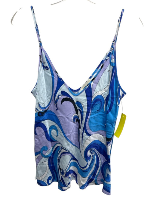 L'agence Size M Blue & Purple Silk Spaghetti Strap V Neck Swirl Pattern Tank Top Blue & Purple / M