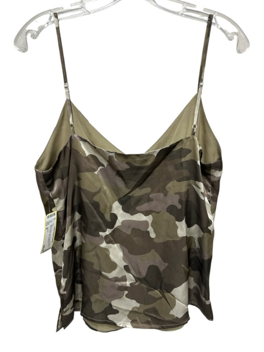 L'agence Size M Mixed Greens Silk Spaghetti Strap V Neck Camo Tank Top Mixed Greens / M