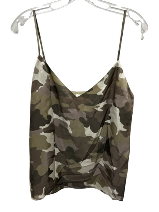 L'agence Size M Mixed Greens Silk Spaghetti Strap V Neck Camo Tank Top Mixed Greens / M