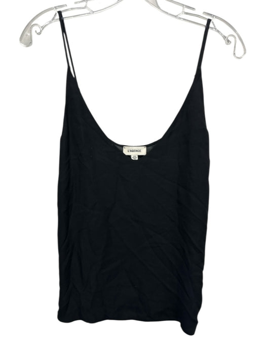 L'agence Size M Black Silk Spaghetti Strap V Neck Slip Tank Top Black / M